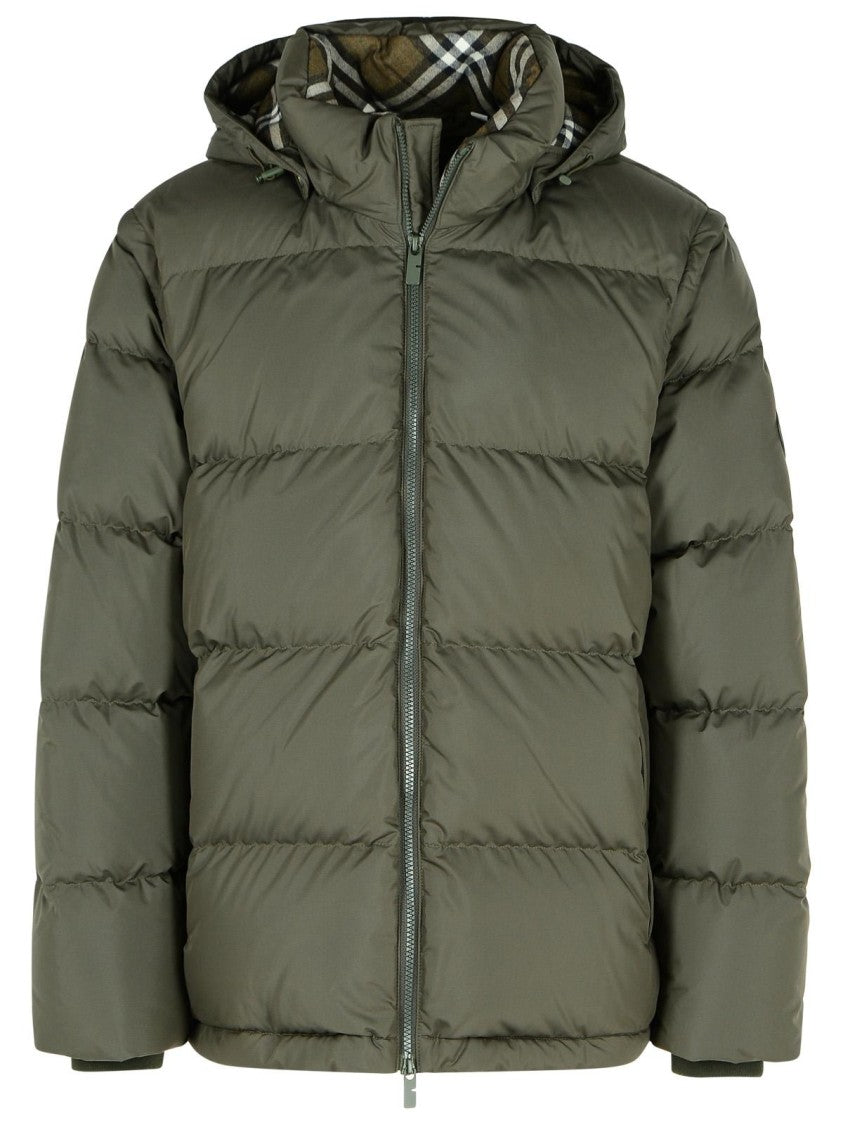Burberry Bideford' Green Polyester Down Jacket With Detachable Sleeves