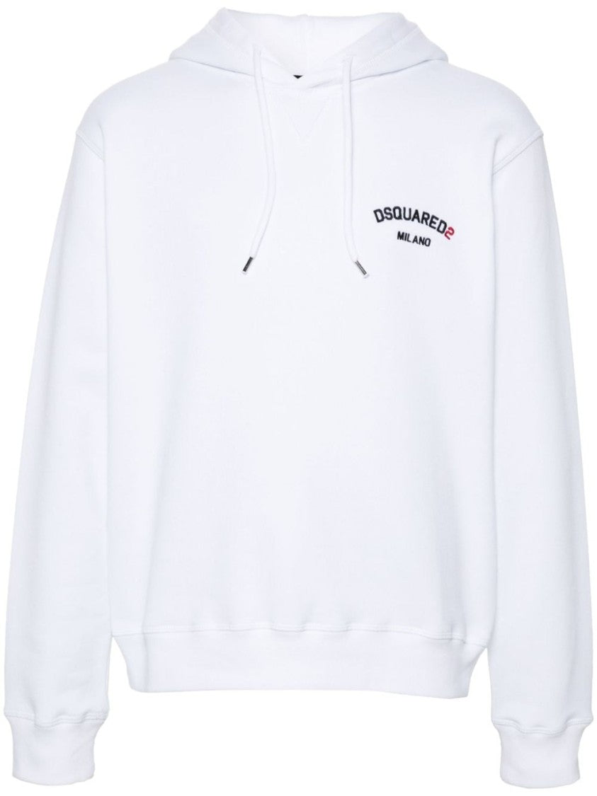 Dsquared2 Classic White Hoodie With Embroidered Logo And Adjustable Hood