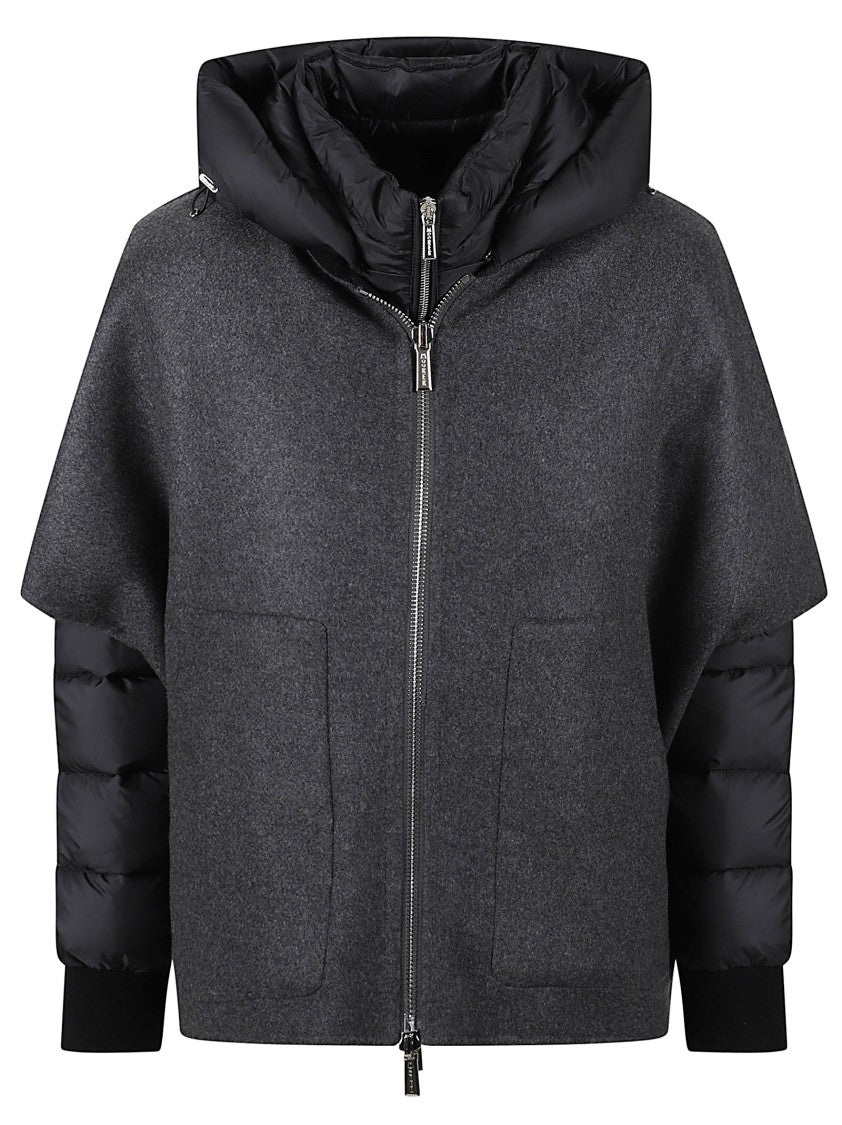 Moorer Versatile Short Cape With Detachable Down Bomber And Fox Fur Trim