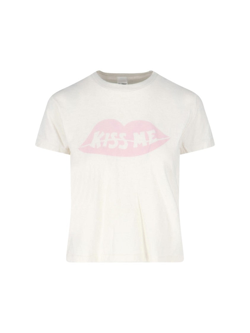 Re/Done White Kiss Me Cropped Cotton T-Shirt
