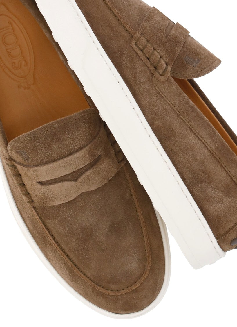 Tod's Brown Imprinted Logo Loafers