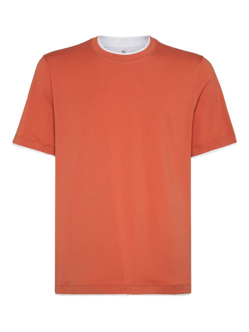 Brunello Cucinelli Short-Sleeved T-Shirt With White Trim And Relaxed Fit