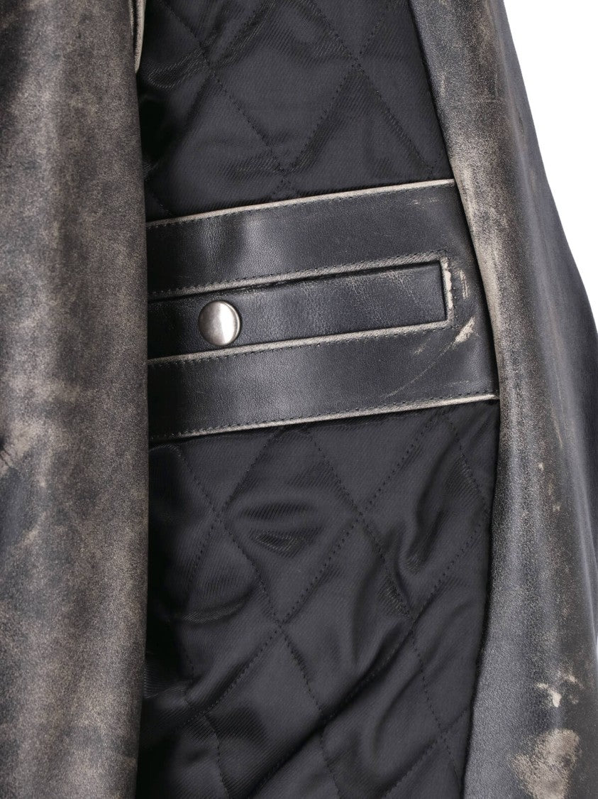 Maison Margiela Distressed Black Suede Biker Jacket With Asymmetrical Zip Closure