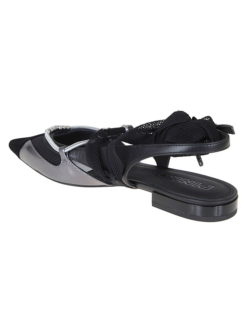 Pinko Pointed Toe Ballerina Flats With Adjustable Strap And Mesh Inserts