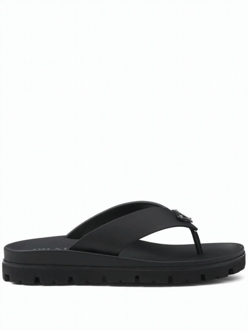 Prada Contoured Black Eva Slip-On Sandals With Triangular Logo