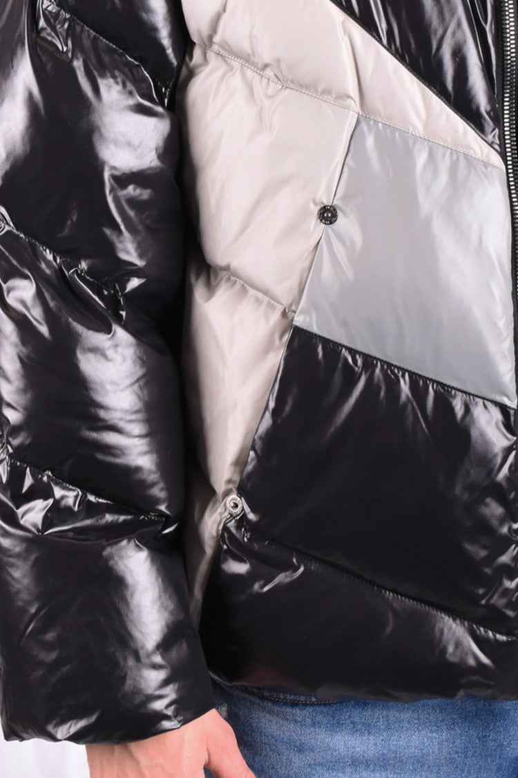 Neil Barrett Black High Funnel Collar Contrast Chevron Down Parka