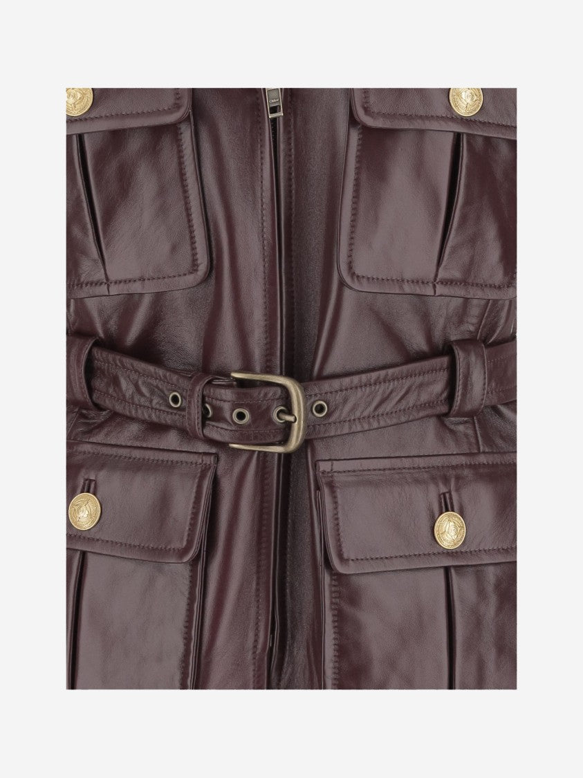 Chloé Leather Vest With Pockets And Belt