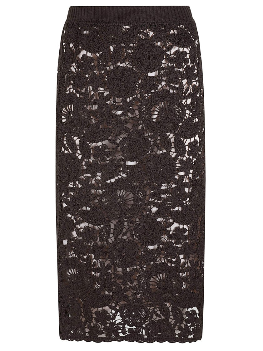 P.A.R.O.S.H. Delicate Lace Midi Skirt With Floral Patterns