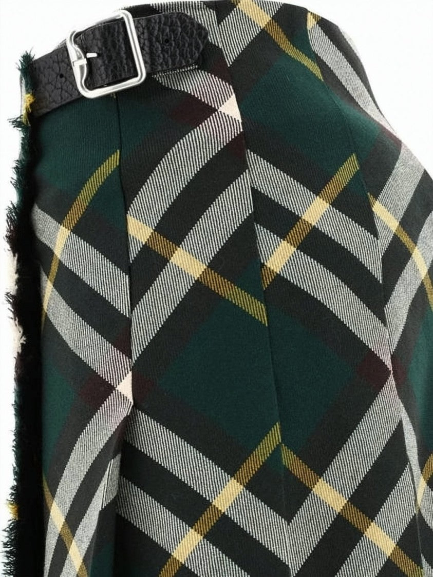 Burberry Tartan-Wrap Midi Skirt With Fringed Edges