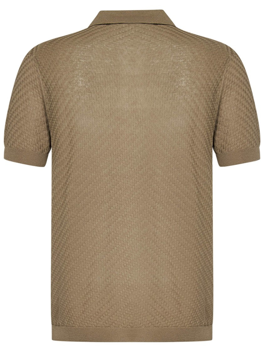 Low Brand Textured Crepe Knit Beige Polo Shirt