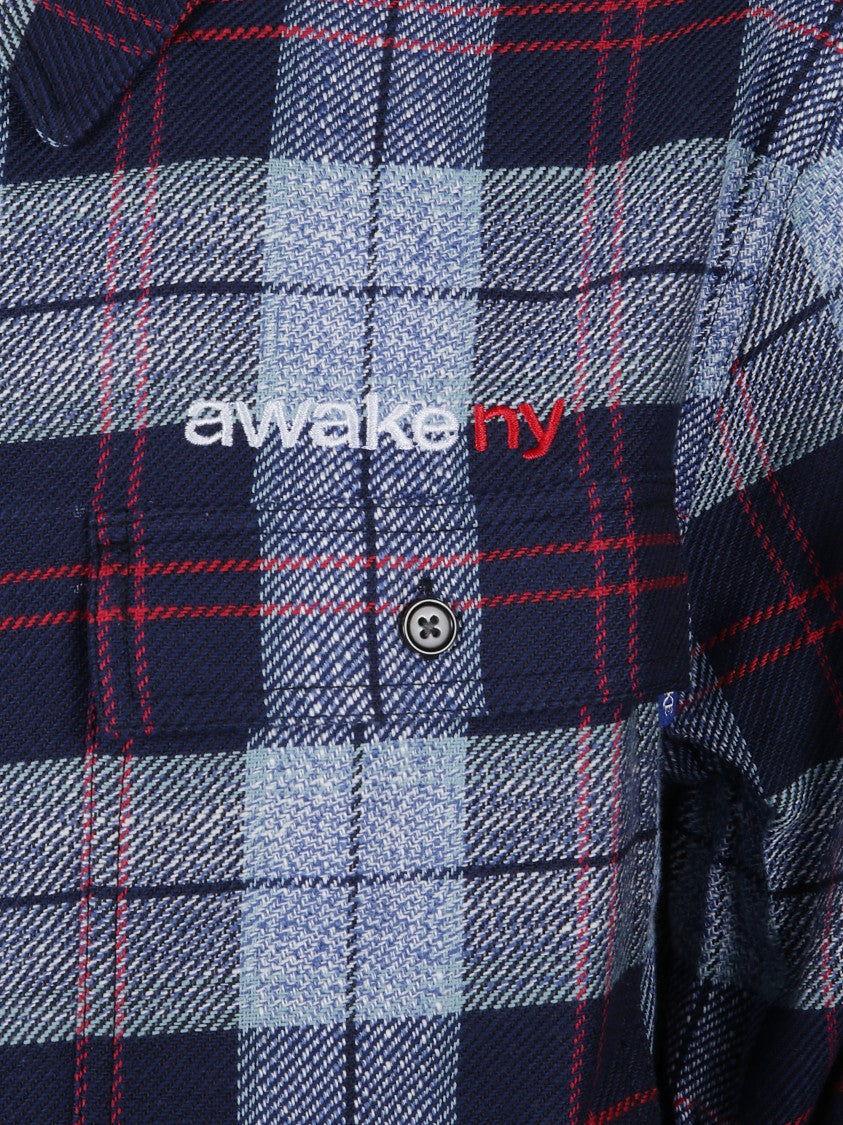 Awake Ny Flannel Blue Check Zip Overshirt