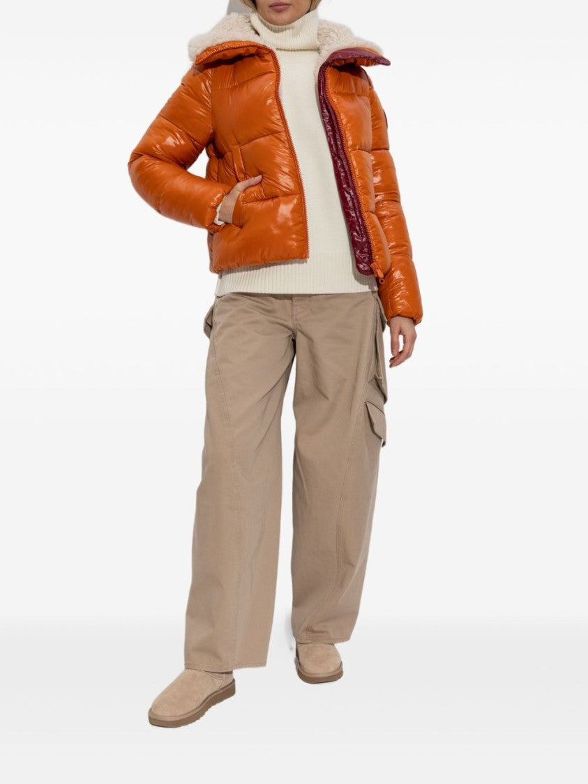 Save The Duck Glossy Padded Short Jacket With Shearling-Lined Collar