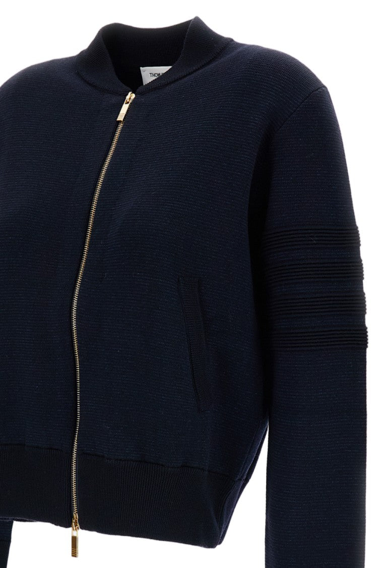 Thom Browne Blue Ottoman Milano Stitch 4-Bar Bomber Jacket