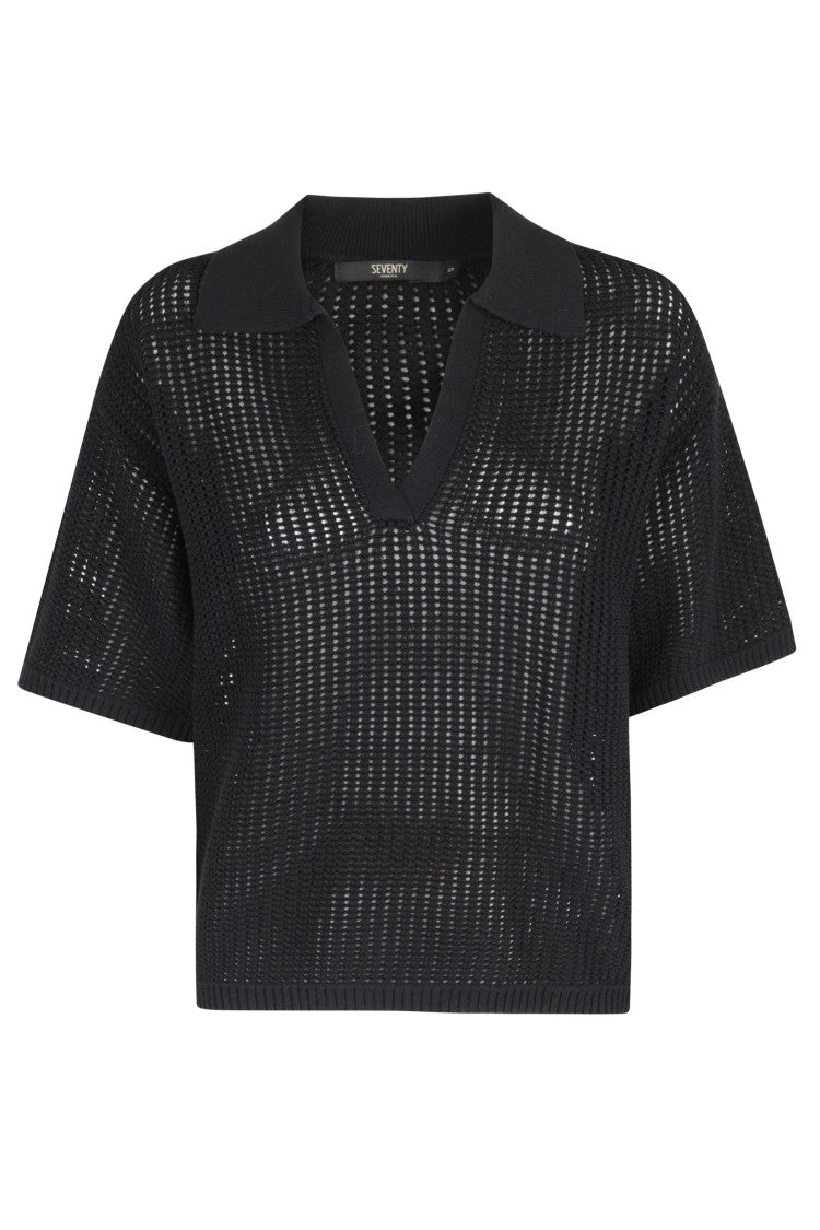 Seventy Black Quilted Short-Sleeve Cotton Polo Shirt