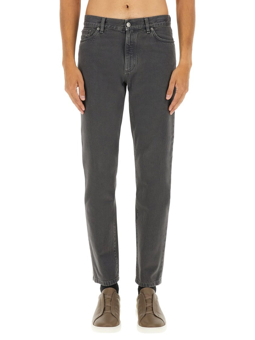 Zegna Charcoal Grey Straight-Leg Denim Pants