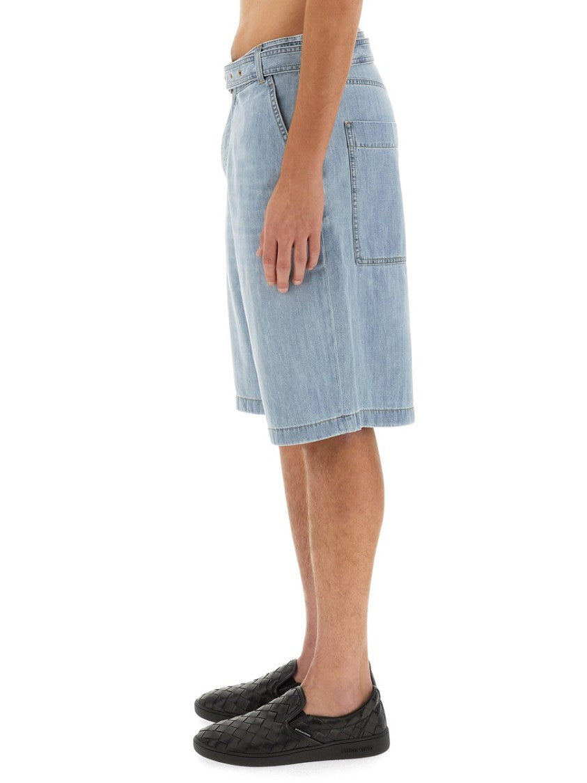 Bottega Veneta Classic Blue Denim Bermuda Shorts With Relaxed Fit