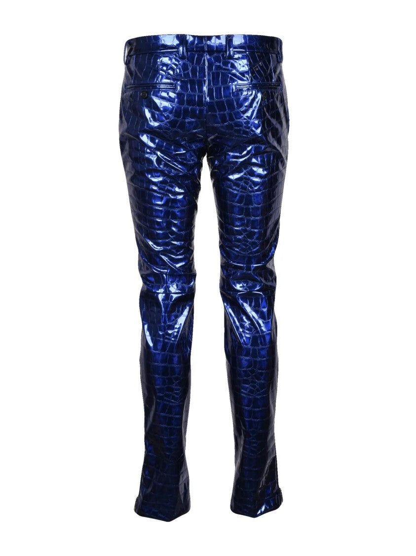 Dolce & Gabbana Glossy Patent Trousers With Crocodile Texture And Zip Detailing