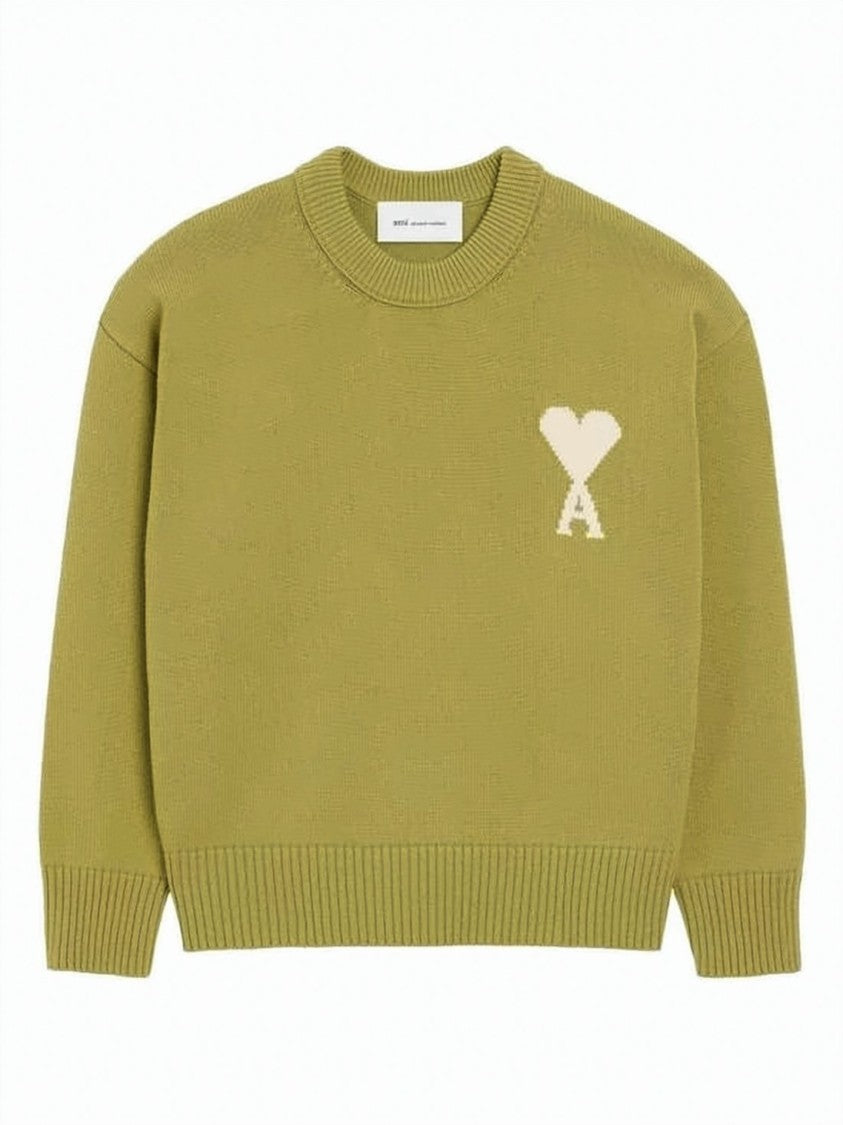 Ami Paris Heart-Motif Wool And Cotton Blend Crewneck Sweater