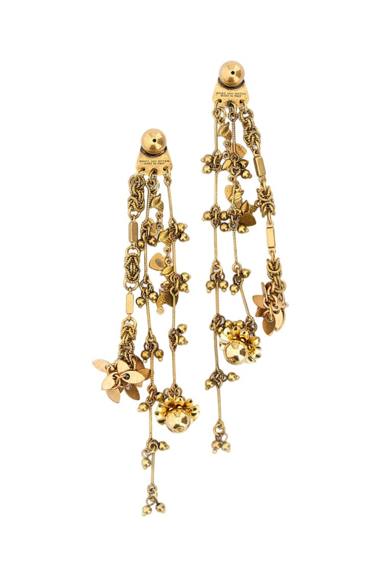 Dries Van Noten Gold Floral Geometric Brass Drop Earrings