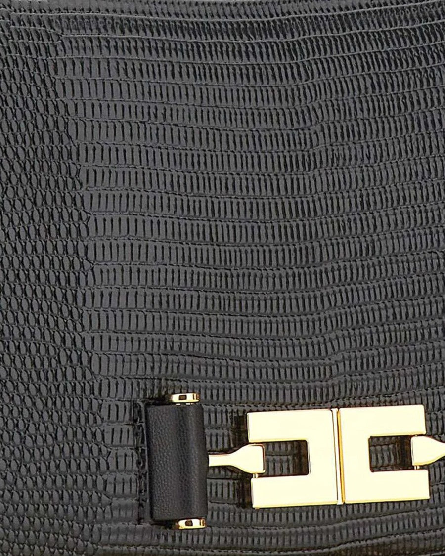 Elisabetta Franchi Rectangular Crossbody Bag With Lizard Print And Chain Strap