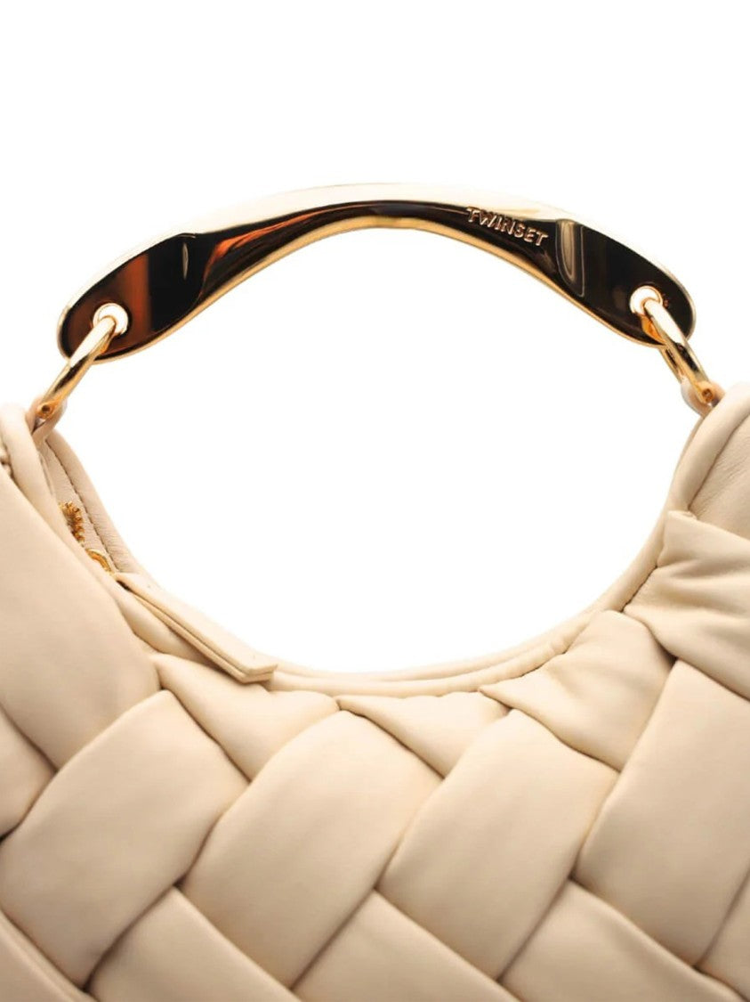 Twin-Set Neutral Padded Woven Shoulder Bag