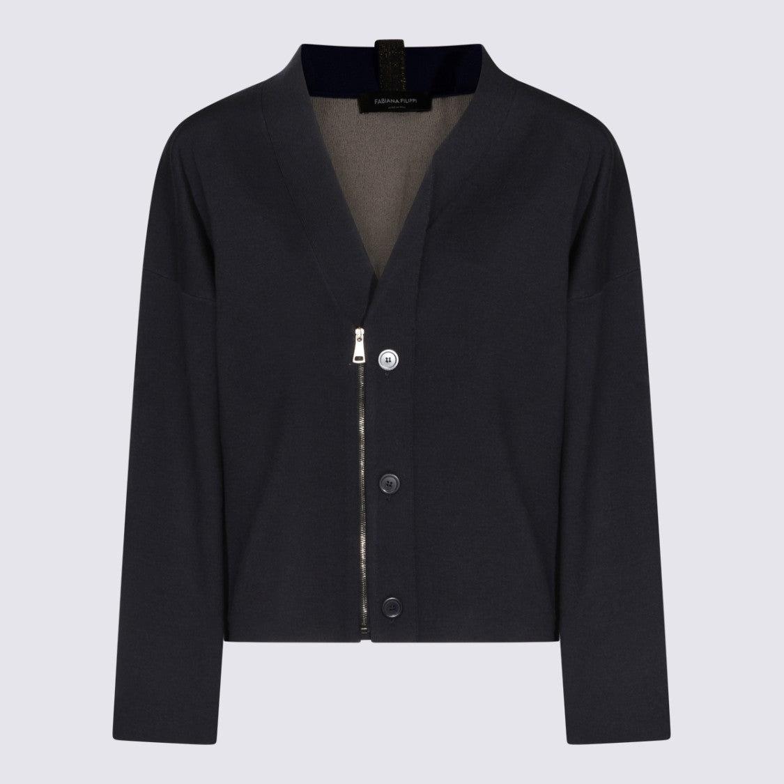 Fabiana Filippi Navy V-Neck Zip Knit Top