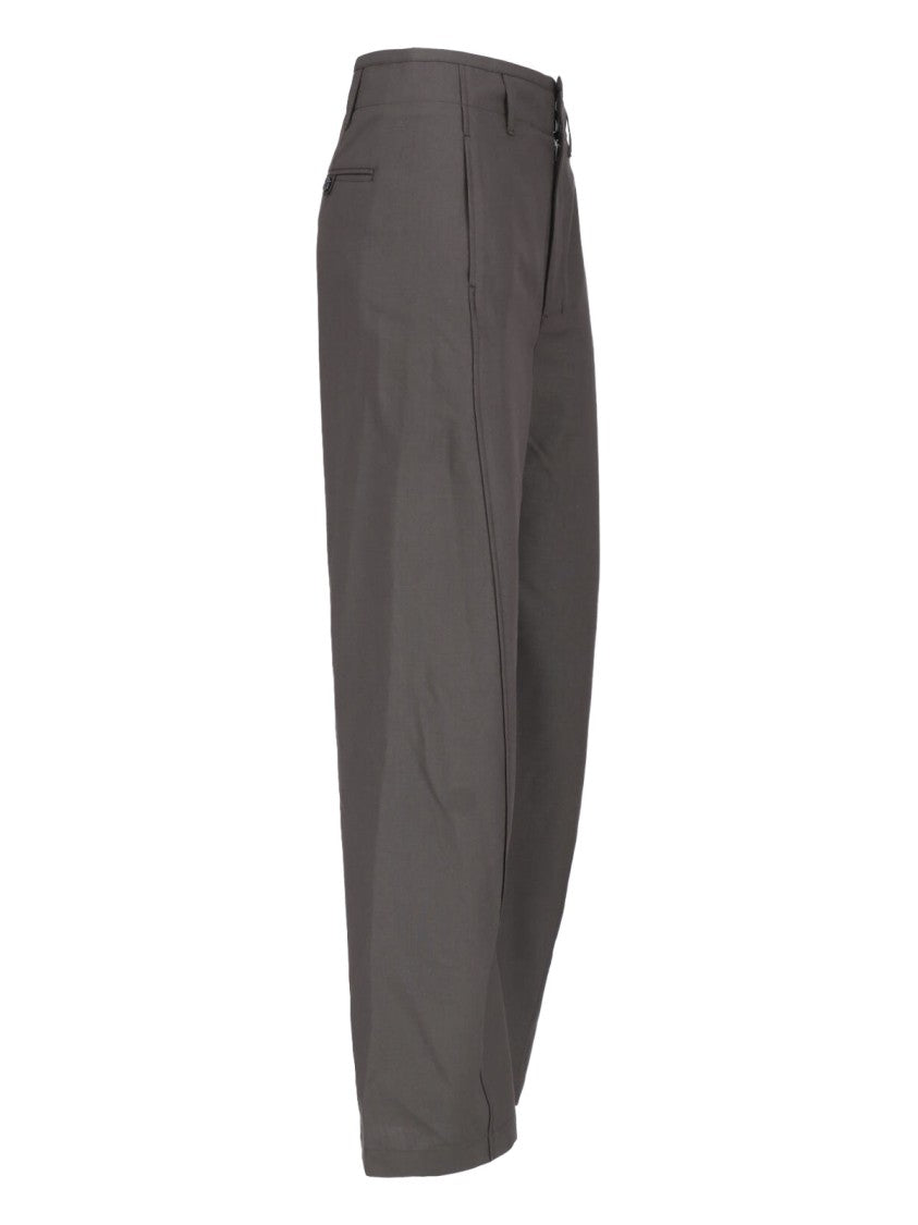 Lemaire High-Waisted Pleated Brown Wool-Blend Wide-Leg Pants