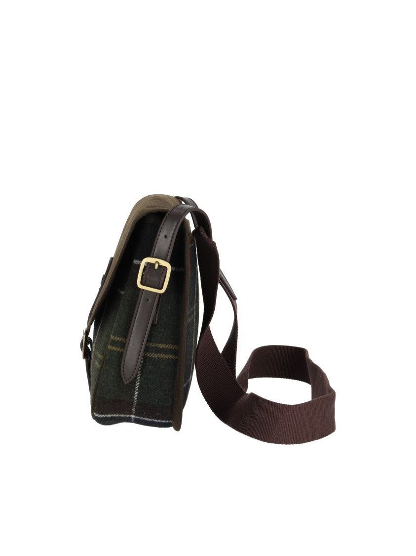 Barbour Tartan Wool Crossbody Bag With Leather Accents And Gold Hardware