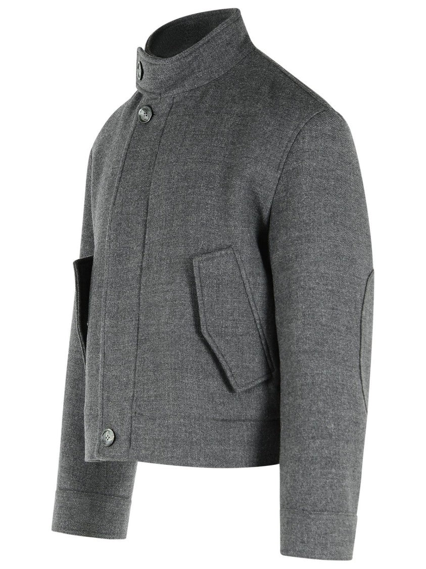 Ami Paris Textured Grey Virgin Wool Jacket With Concealed Zip
