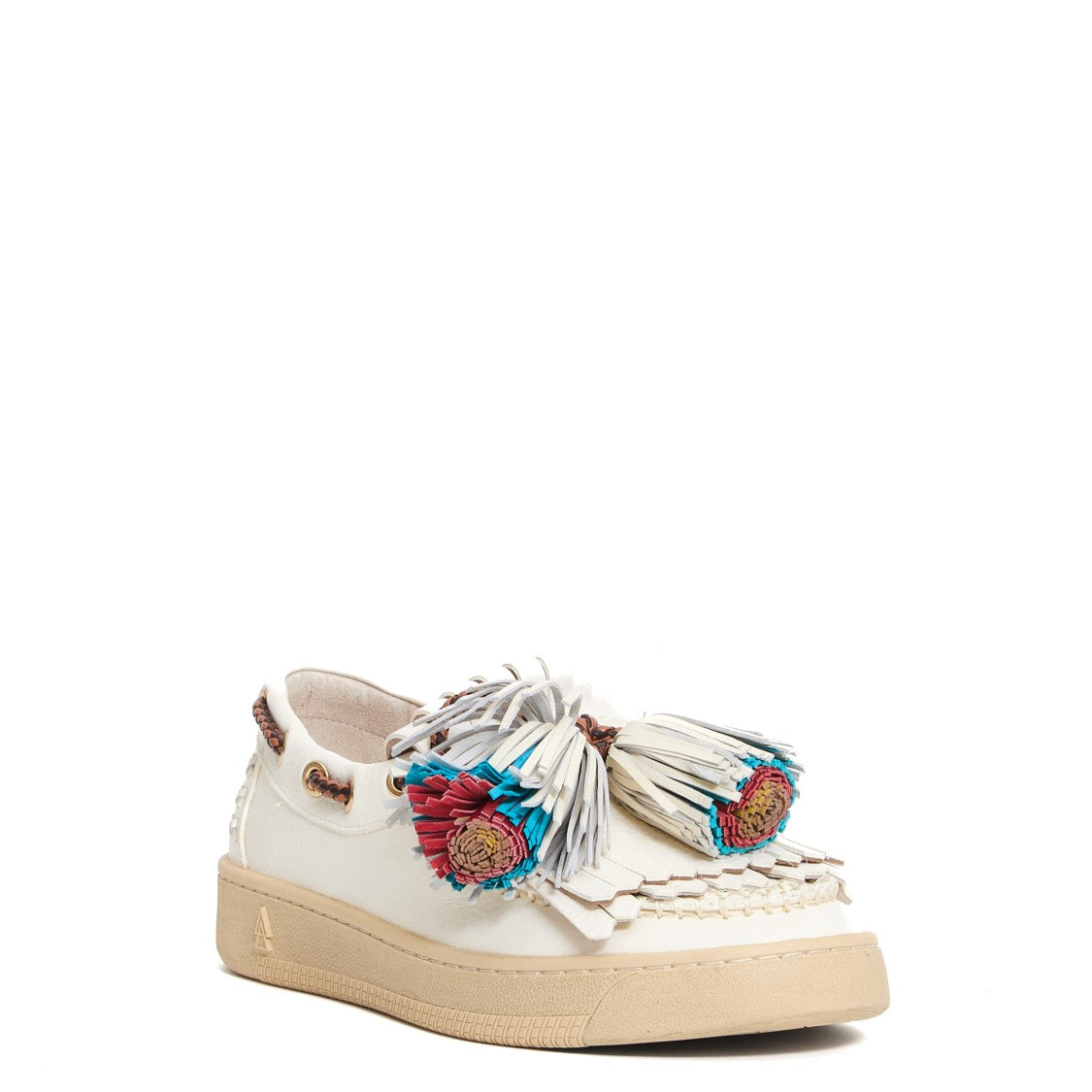 Elena Iachi White Leather Tassel Moccasin