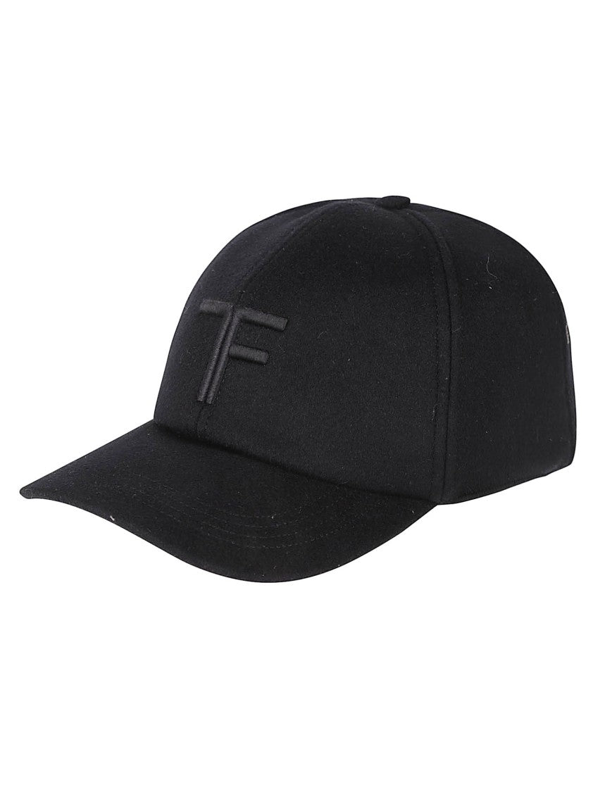 Tom Ford Black Grain Leather Logo Baseball Hat