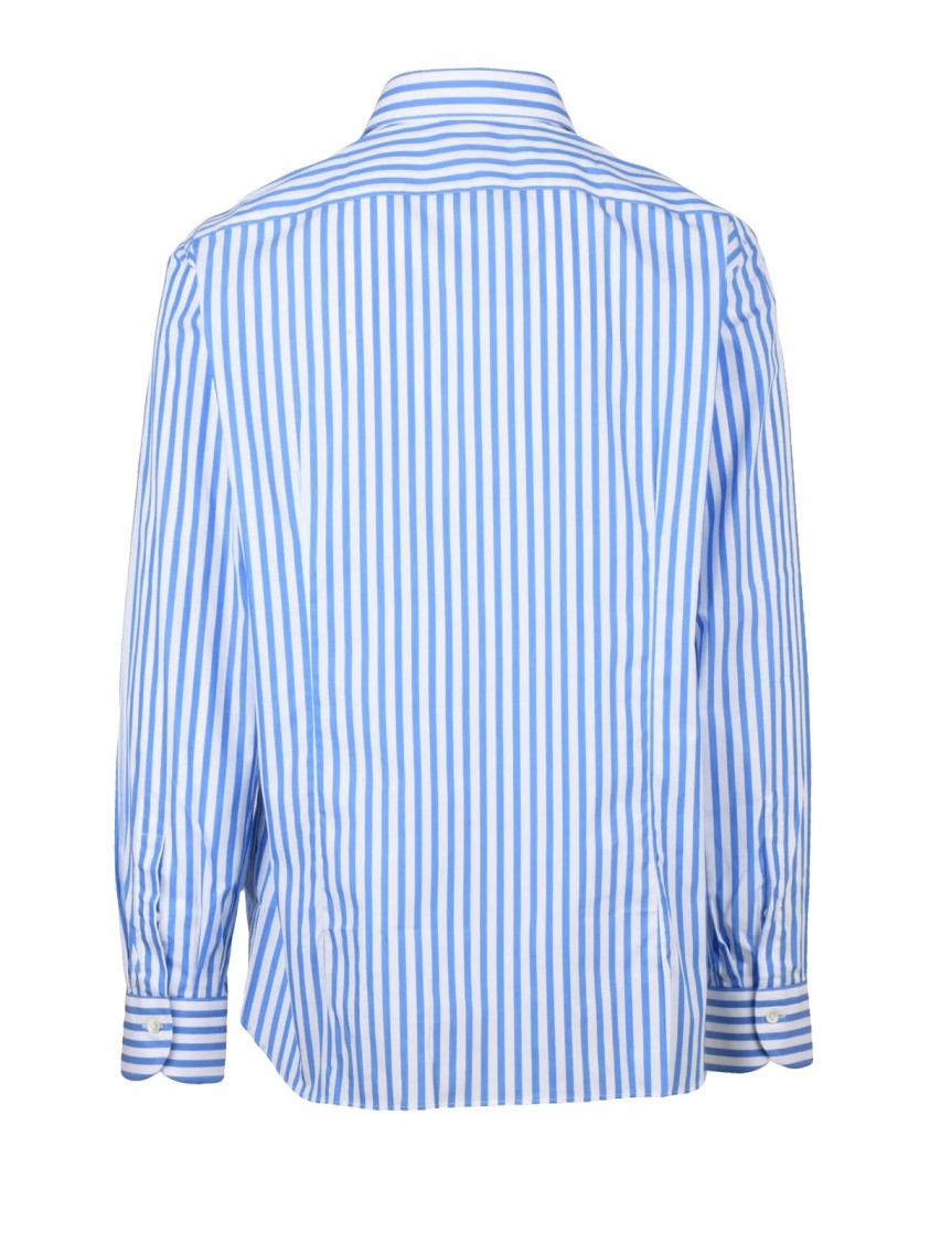 Magenta White Sky Blue Striped Shirt