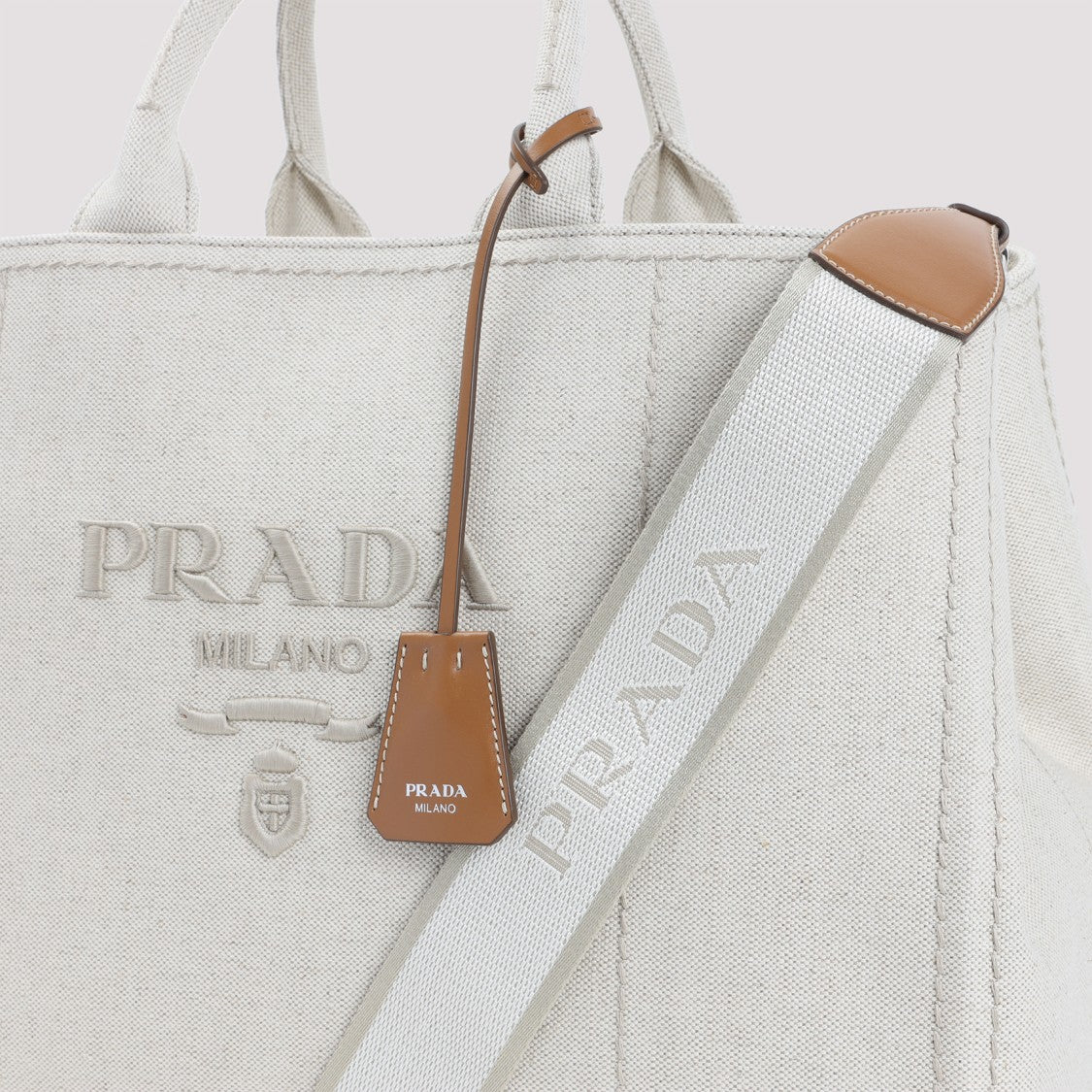 Prada Natural White Cotton Tote Bag