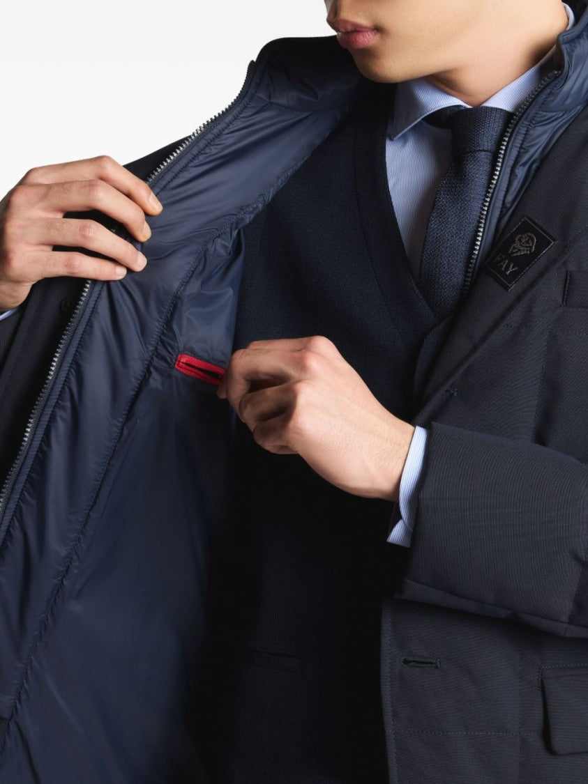 Fay Navy Blue Quilted Down Coat With Stand-Up Collar