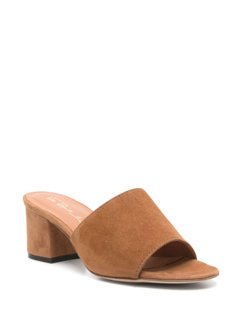 Via Roma 15 Open-Toe Suede Mules With Mid Block Heel