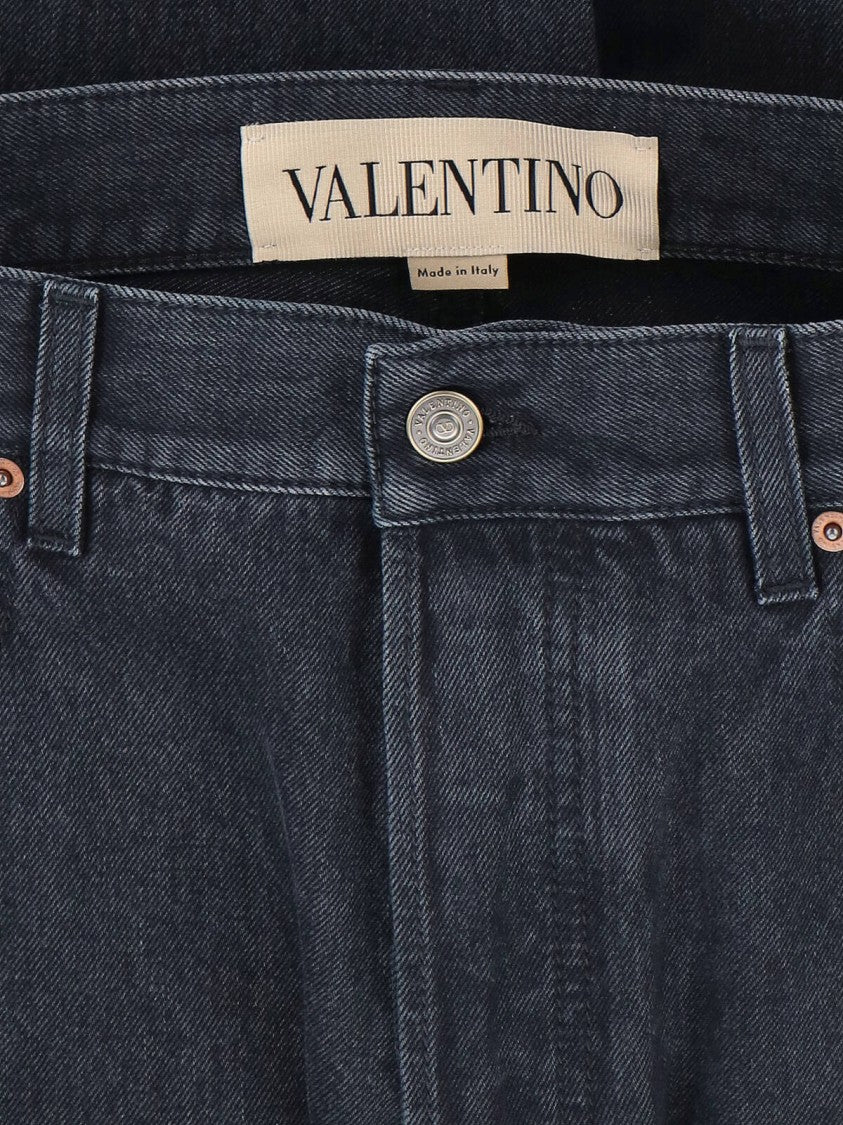 Valentino Straight-Leg Black Denim Jeans With Logo Patch
