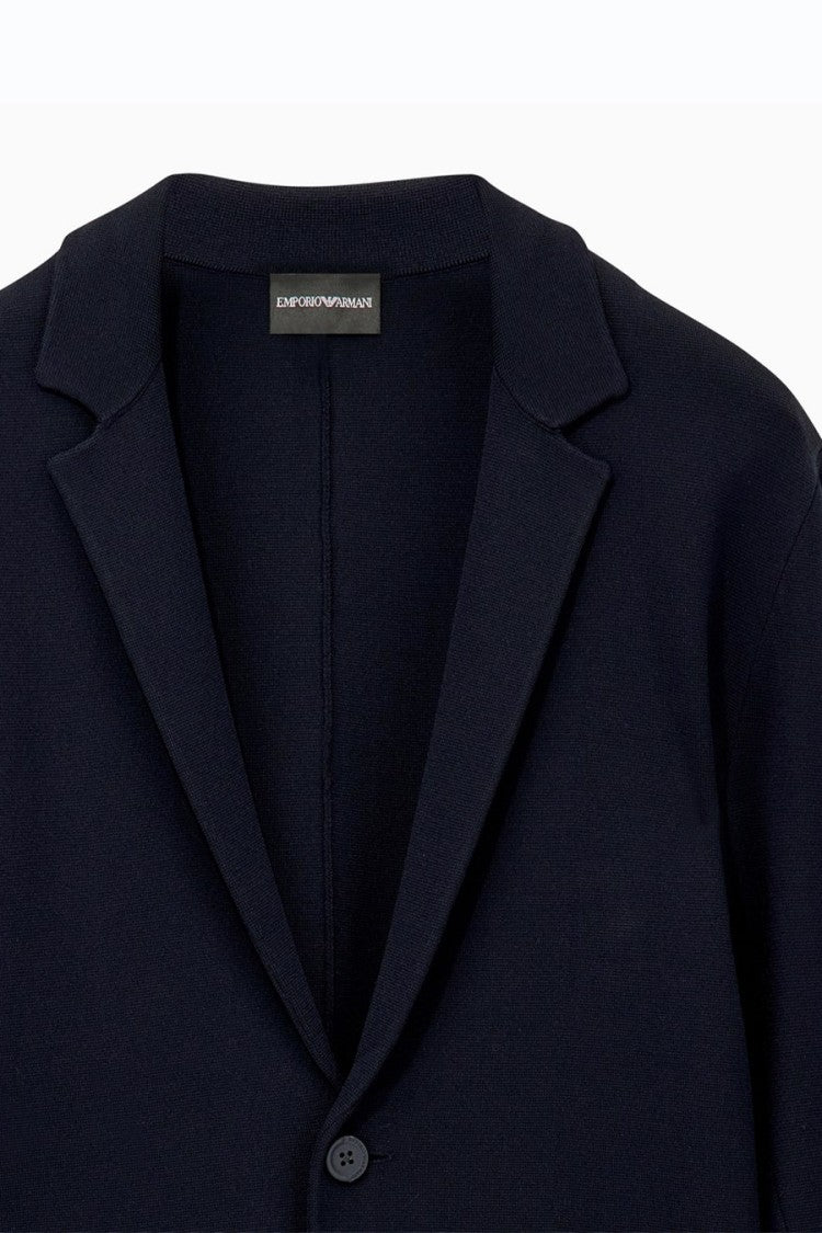 Emporio Armani Navy Two-Button Patch Pocket Viscose-Blend Blazer