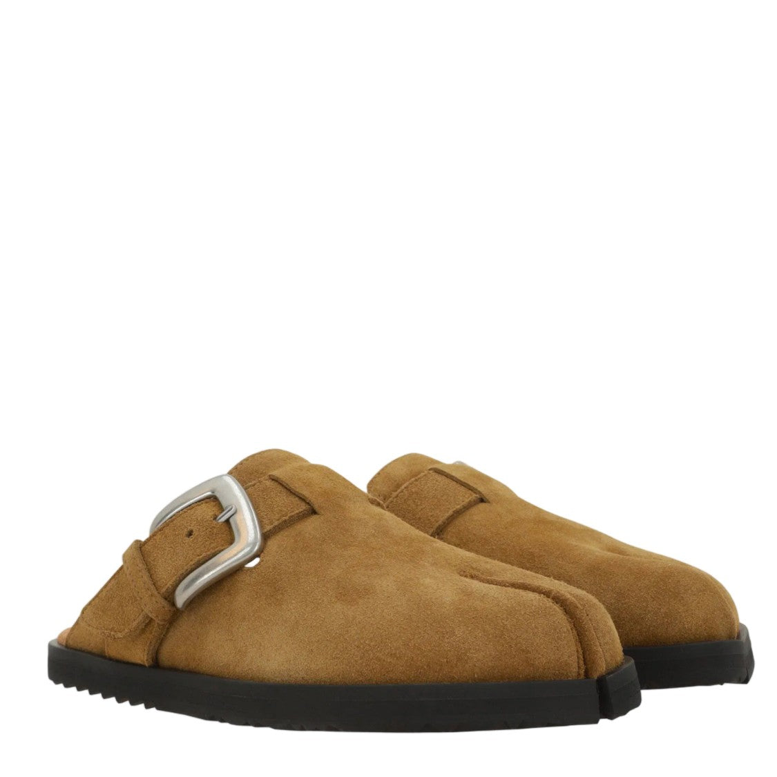 Maison Margiela Silver Buckle Suede Slip-On Flats