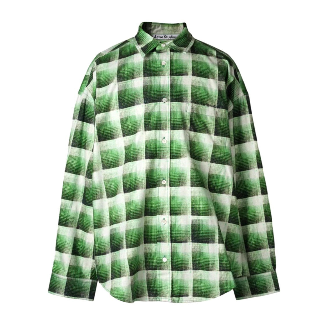 Acne Studios Vibrant Green Check Shirt With Classic Collar And Button-Down Front