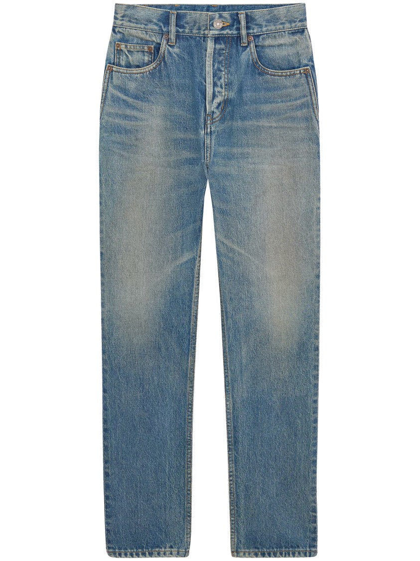 Saint Laurent Mid-Blue Straight-Leg Denim Jeans With Faded Wash
