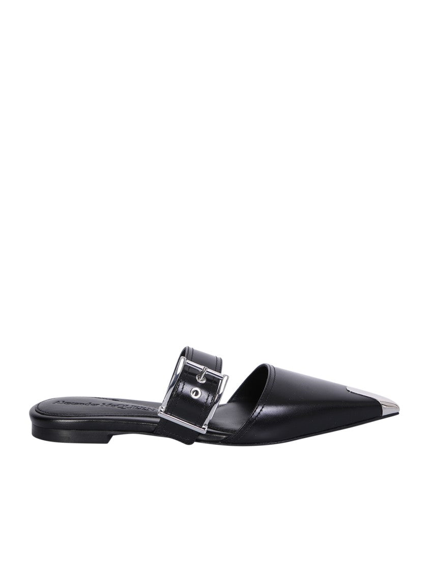 Alexander Mcqueen Black Leather Pointed Toe Mules