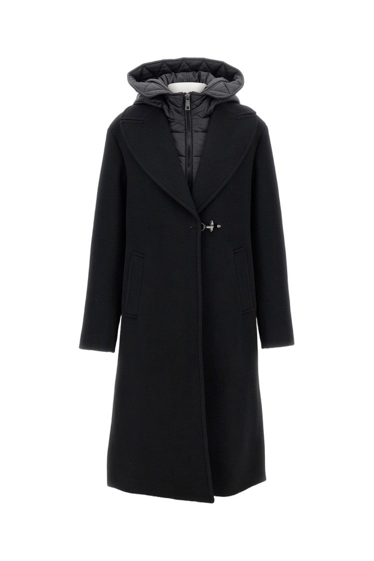 Fay Long Wool Coat With Nylon Hood