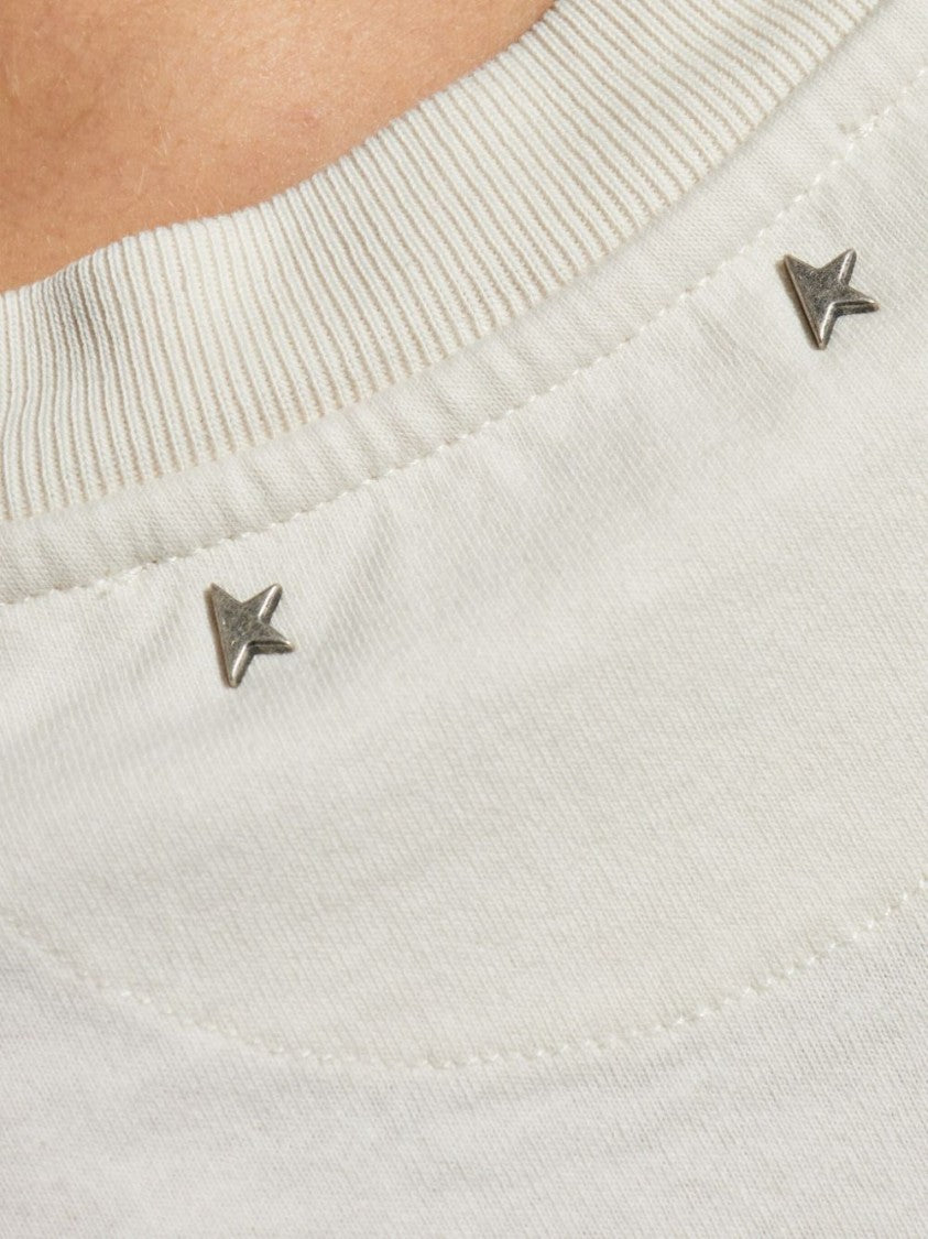 Golden Goose Oversized T-Shirt With Black Rose Graphic And Metallic Stars