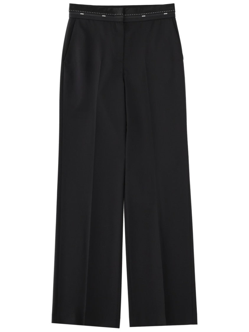 Msgm Black Wool-Blend Cool Straight-Leg Pants