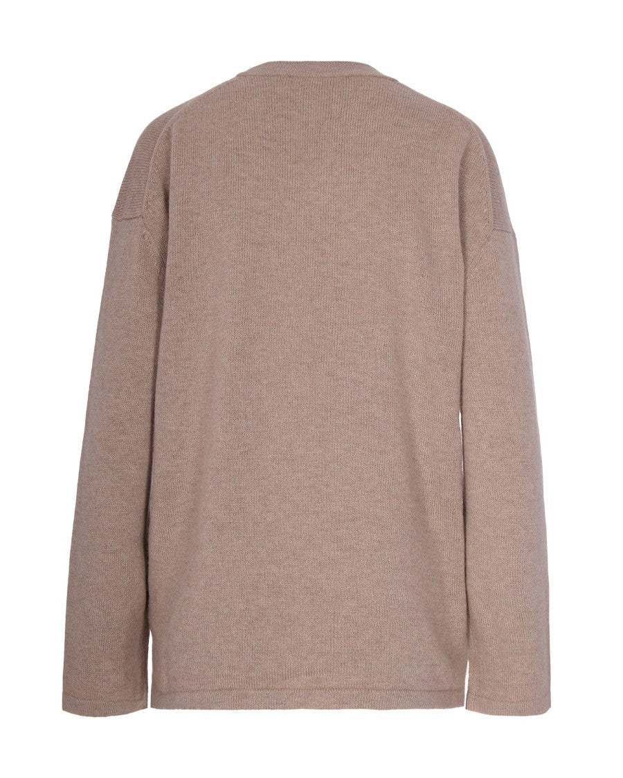 Max Mara Crew Neck Long-Sleeve Knit Top In Soft Beige