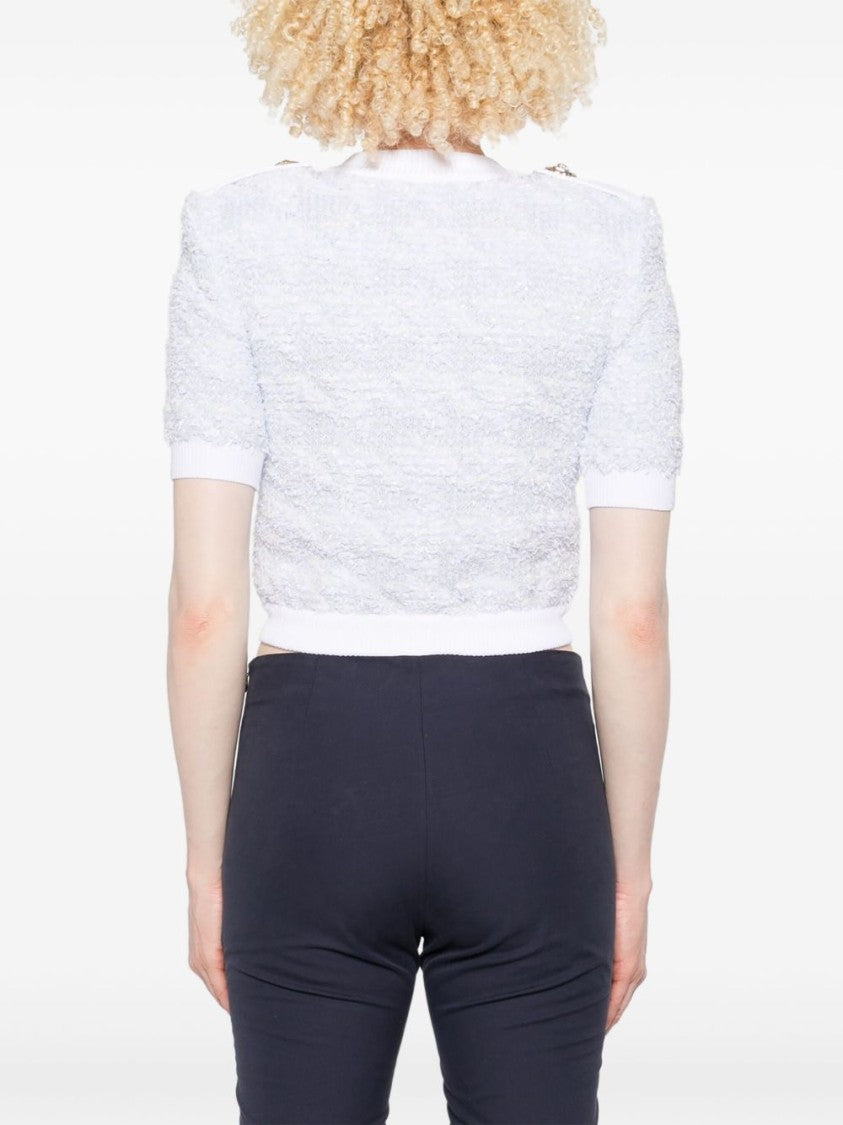 Balmain Light Blue Epaulette Button Front Sweater