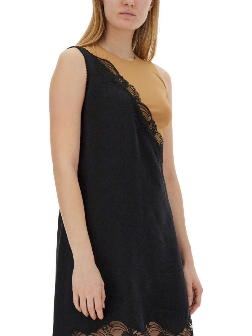 Mm6 By Maison Margiela Asymmetrical Black Midi Dress With Lace Detailing