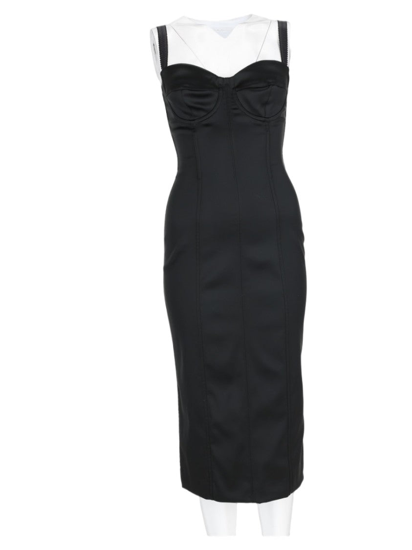 Dolce & Gabbana Black Fitted Structured Bust Midi Dress