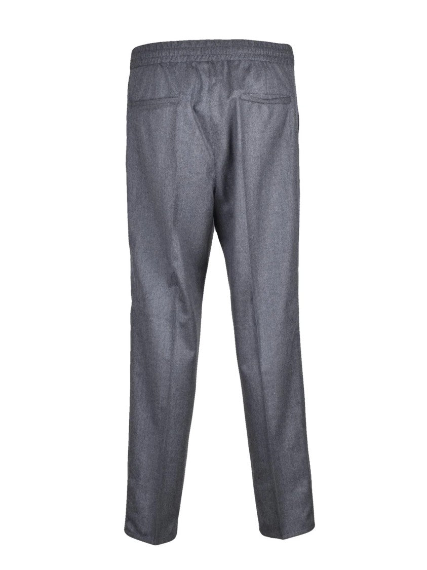 Brunello Cucinelli Grey Pleated Virgin Wool Elasticated Formal Pants