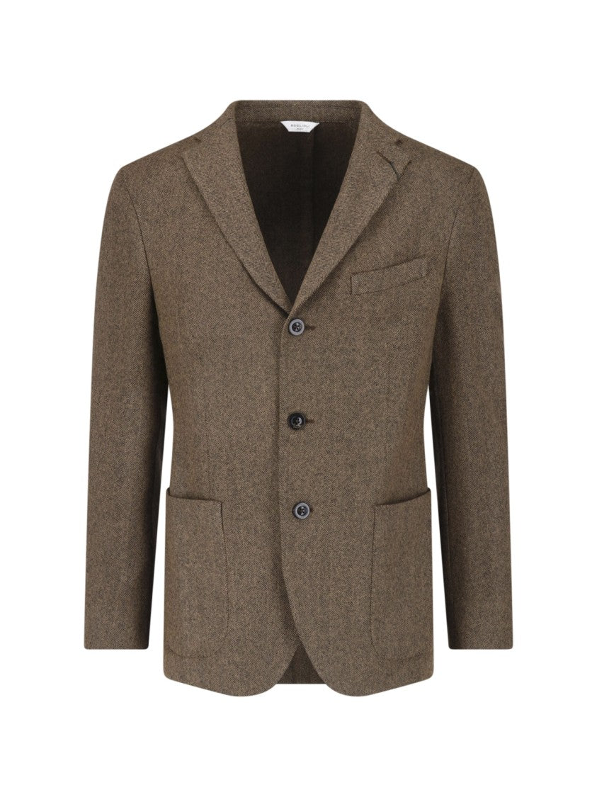 Boglioli Single-Breasted Herringbone Blazer With Classic Lapels
